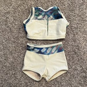 Kids Dancewear Set with Blue and Cream Accents